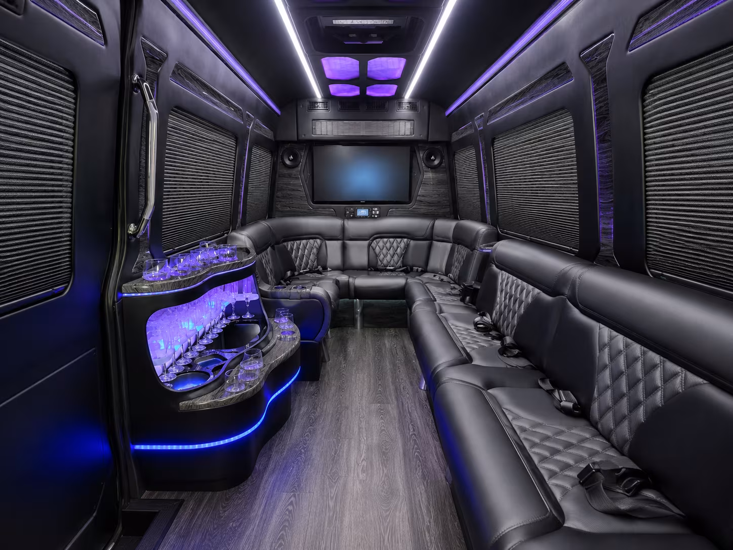 Riverside School Event Transportation party bus exterior