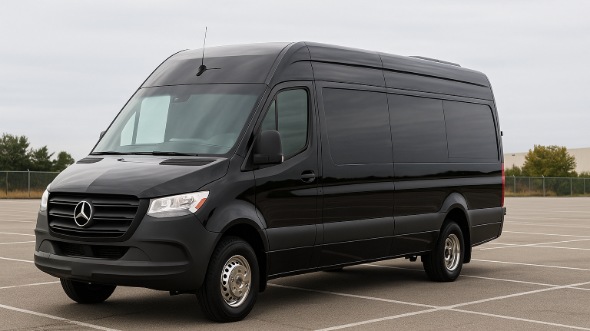Exterior of Charter Bus Company Rialto's 14 Passenger Sprinter Limousine in Rialto