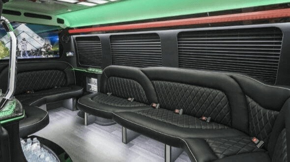 Interior of Charter Bus Company San Bernardino's 18 Passenger Party Bus in San Bernardino