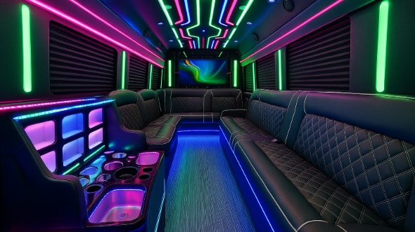 Interior of Charter Bus Company San Bernardino's 20 Passenger Party Bus in San Bernardino
