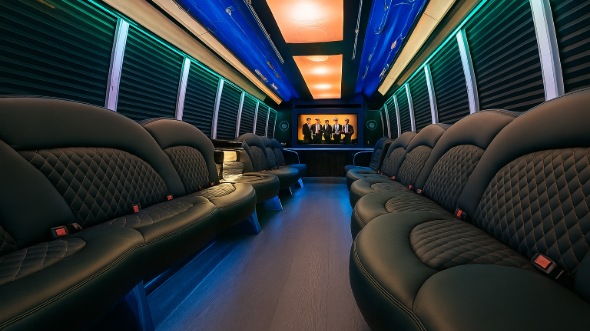 Interior of Charter Bus Company Corona's 25 Passenger Party Bus in Corona