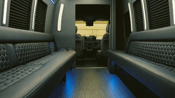 Interior of Charter Bus Company Corona's 30 Passenger Party Bus in Corona