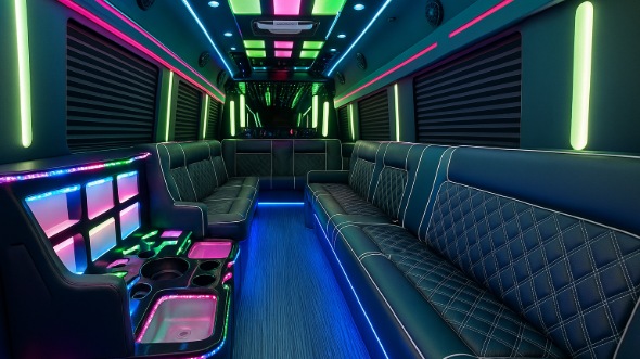 Interior of Charter Bus Company Moreno Valley's 30 Passenger Party Bus in Moreno Valley