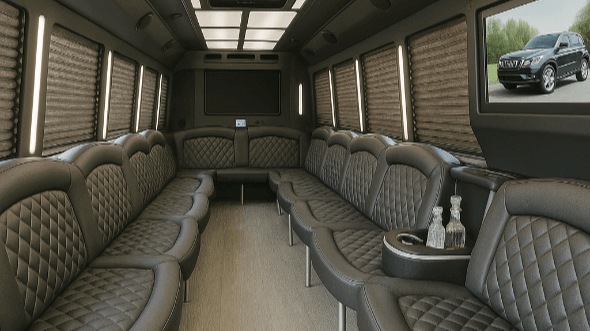 Interior of Charter Bus Company Rancho Cucamonga's 30 Passenger Party Bus in Rancho Cucamonga
