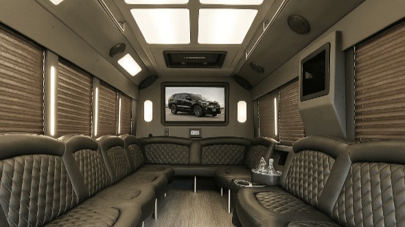 Interior of Charter Bus Company San Bernardino's 30 Passenger Party Bus in San Bernardino