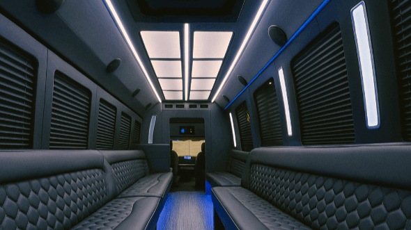 Interior of Charter Bus Company Corona's 40 Passenger Party Bus in Corona