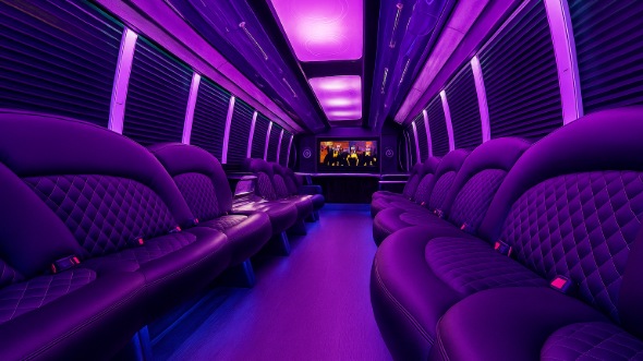 Interior of Charter Bus Company Rancho Cucamonga's 50 Passenger Party Bus in Rancho Cucamonga
