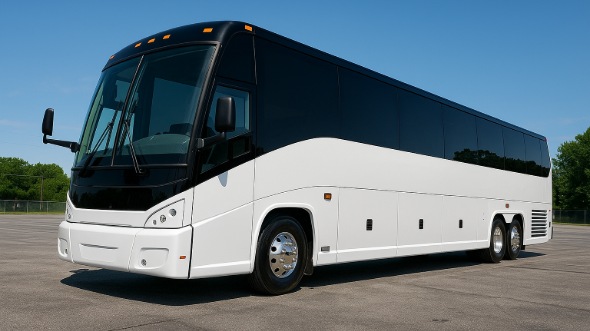 Exterior of Charter Bus Company Moreno Valley's 50 Passenger Party Bus in Moreno Valley